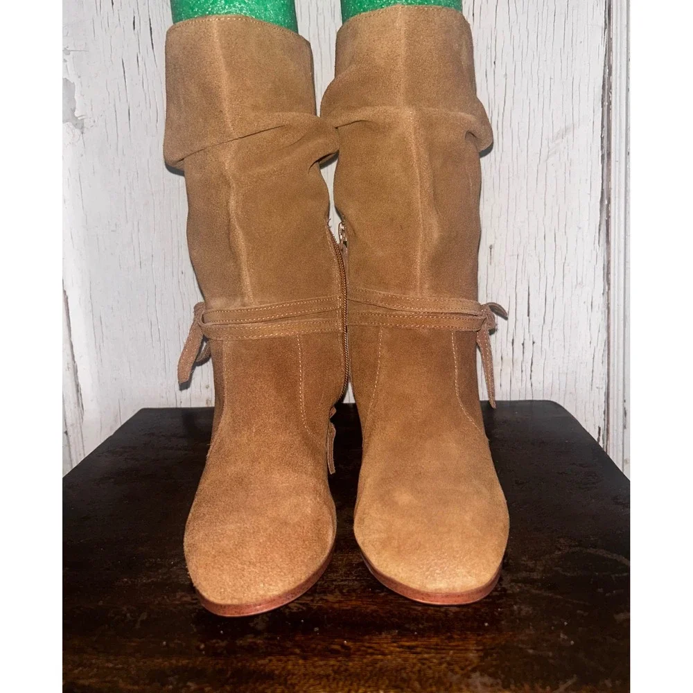 Slouchy Suede Wedge Boots – Boho Chic Western Style midi height Y2K